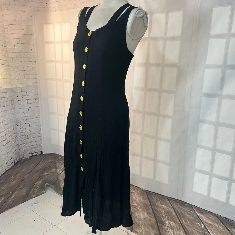 ROW A Black Strappy gold Button Down Midi Dress Size Small - Picture 4 of 10